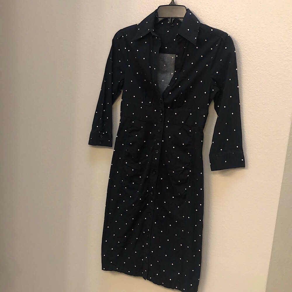 EXPRESS Button-up fitted Shirt Dress - 0 polkadot